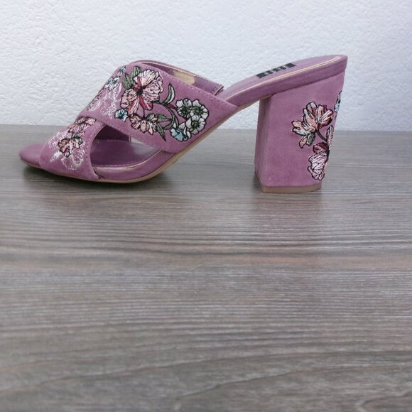 WHBM ZURI Suede Embroidered Chunky Heel Mules Sandals Warm Violet Floral 7.5 - Picture 5 of 14